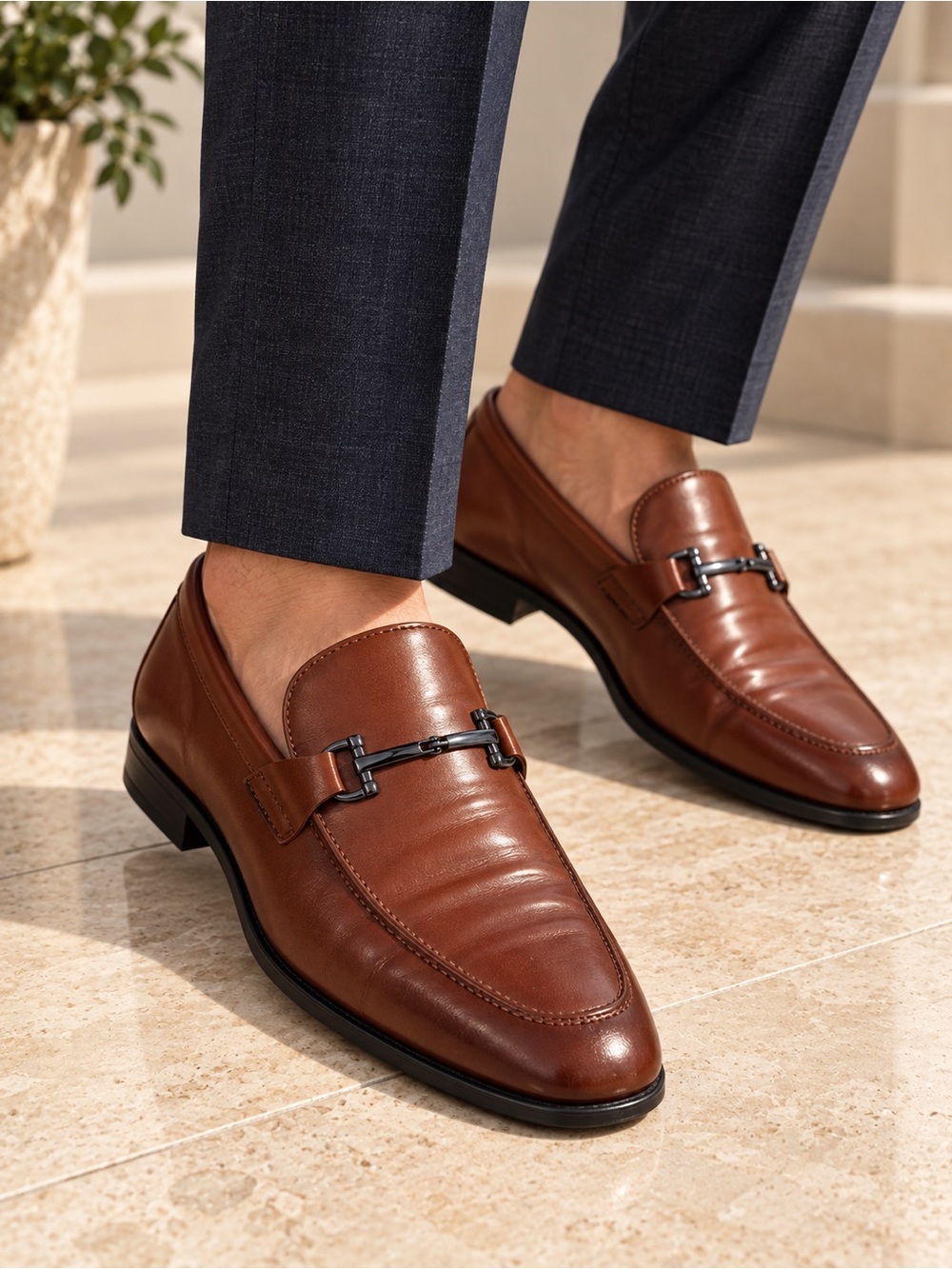 Alfani Men’s Tan Brown Leather Bit Loafers